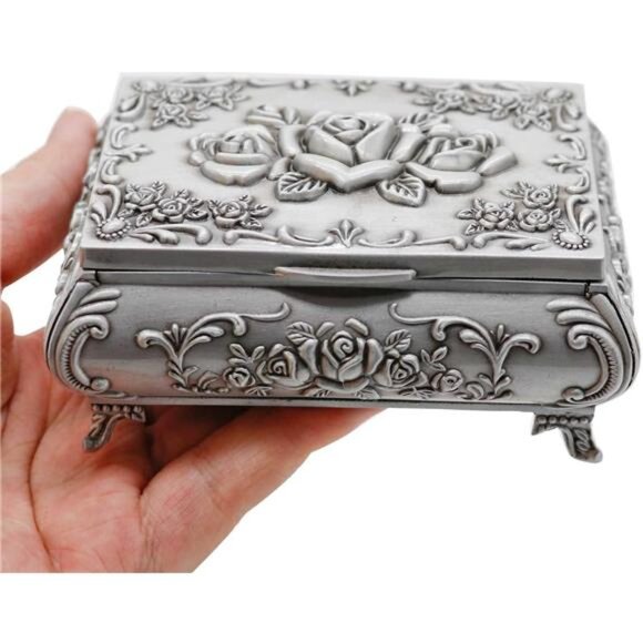 Rectangle Vintage Metal Jewelry Box Trinket Storage Organizer Gift Box Chest Box - Picture 6 of 7